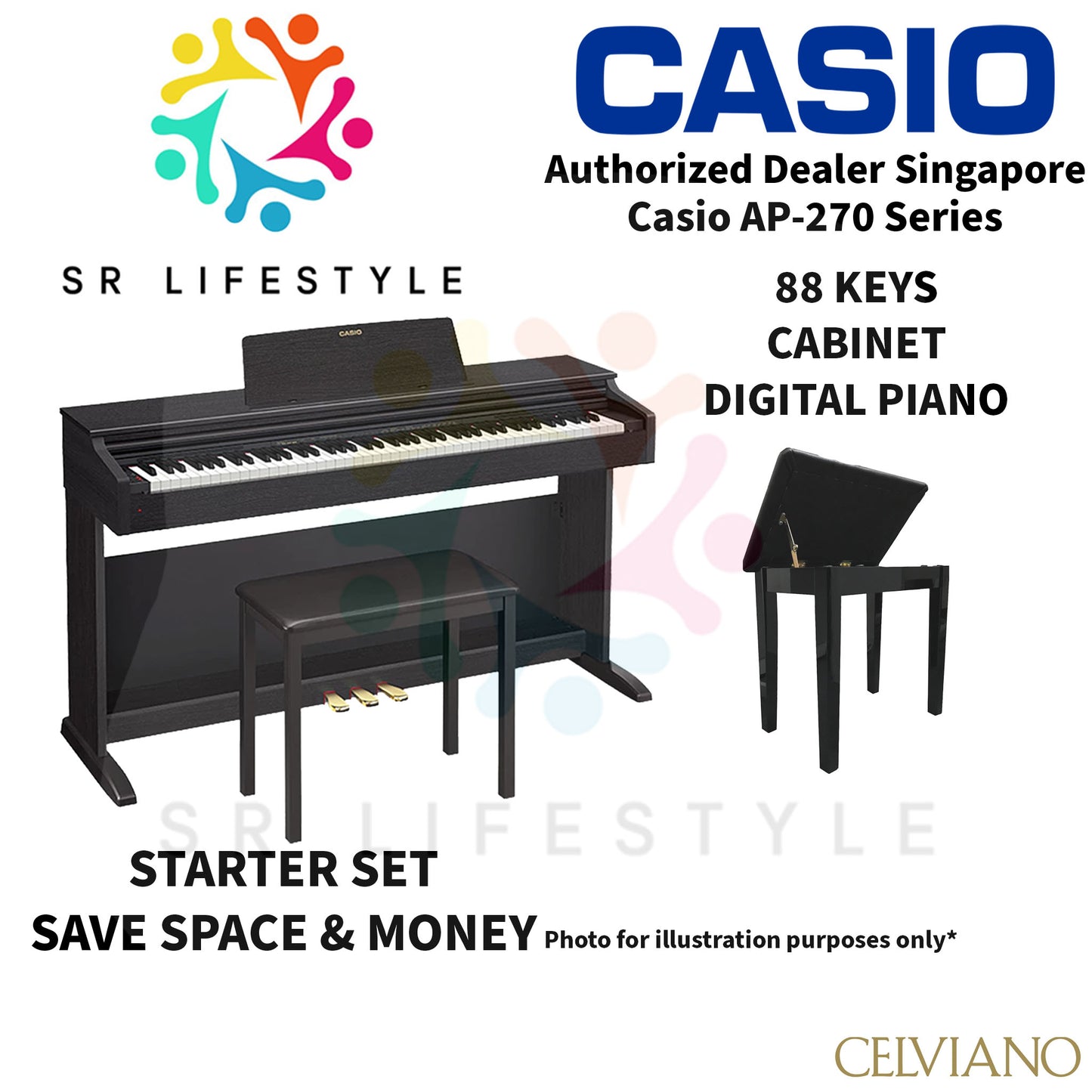 Casio AP-270 Celviano Upright Digital Piano, Black