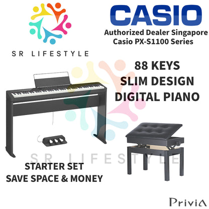 Casio PX-S1100BK 88-Keys Privia Portable Digital Piano, Black