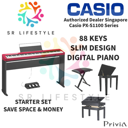 Casio PX-S1100 88-Keys Privia Portable Digital Piano, Red