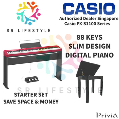 Casio PX-S1100 88-Keys Privia Portable Digital Piano, Red