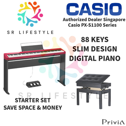 Casio PX-S1100 88-Keys Privia Portable Digital Piano, Red