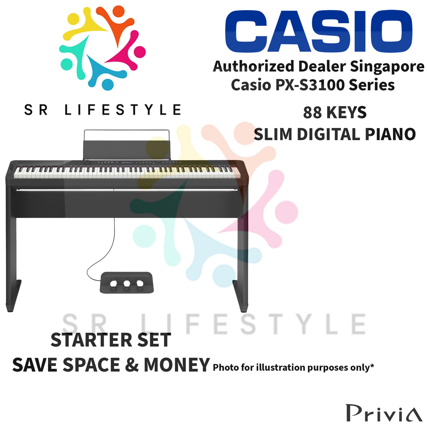 Casio PX-S3100 88-Keys Privia Portable Digital Piano, Black