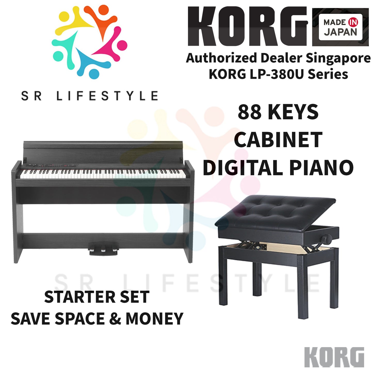 Korg LP-380U Digital Piano, Rosewood-Black