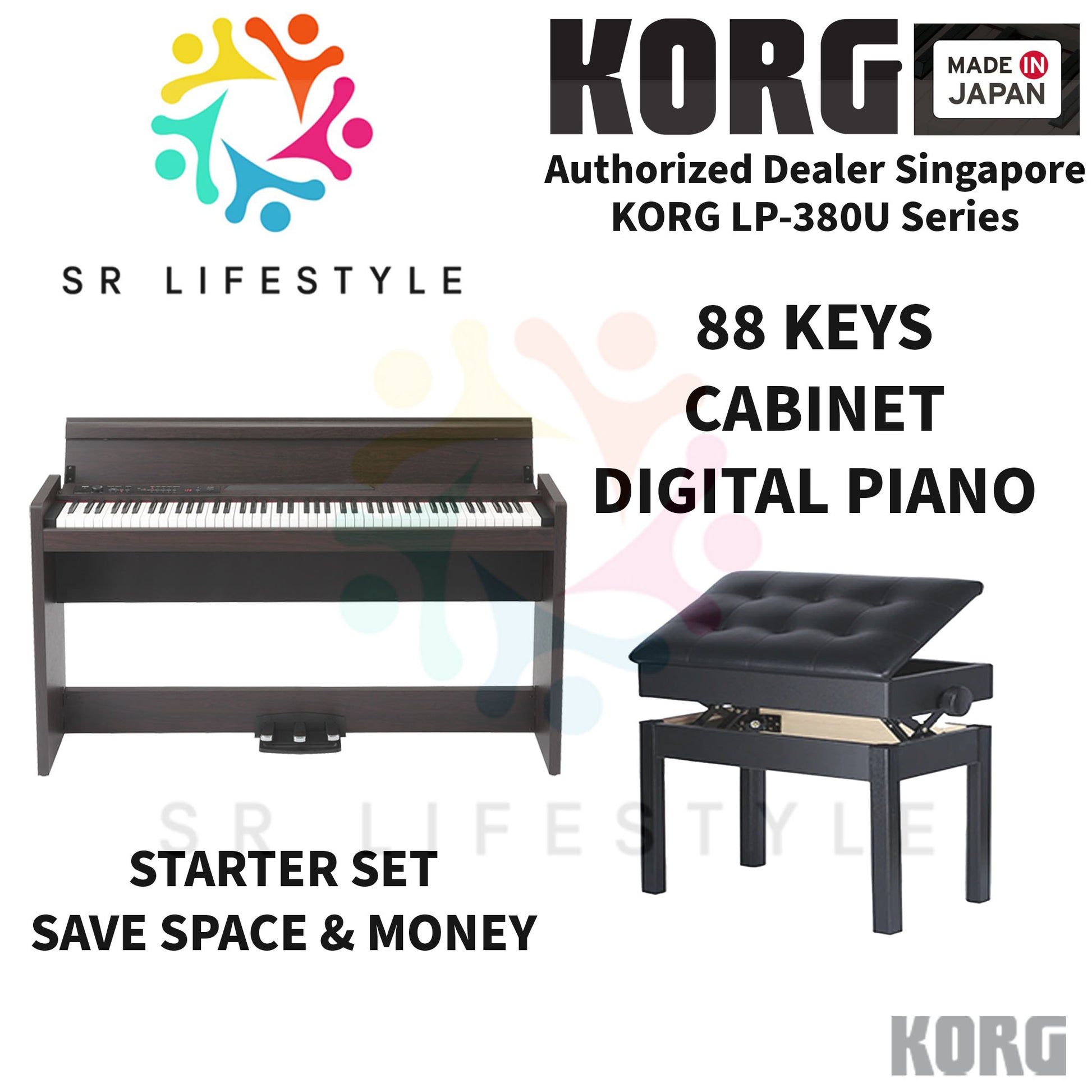 Shop & Buy Korg LP-380 / LP380 / LP 380 RW Rosewood Basic Set + Adjustable Height Piano Bench Digital Piano Keyboard 88 Keys with latest Sales & Promotions at SRLifestyleSingapore.com