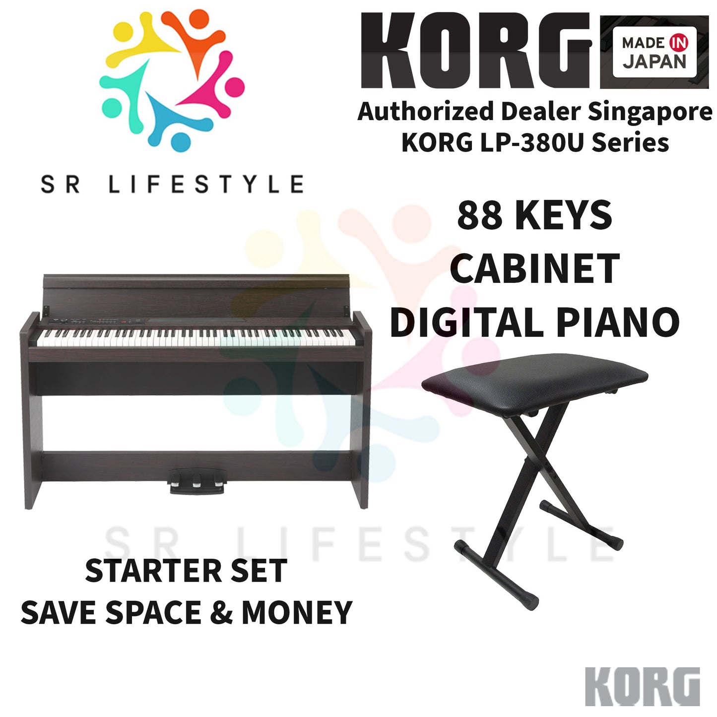 Shop & Buy Korg LP-380 / LP380 / LP 380 RW Rosewood Basic Set + Keyboard Bench Digital Piano Keyboard 88 Keys with latest Sales & Promotions at SRLifestyleSingapore.com