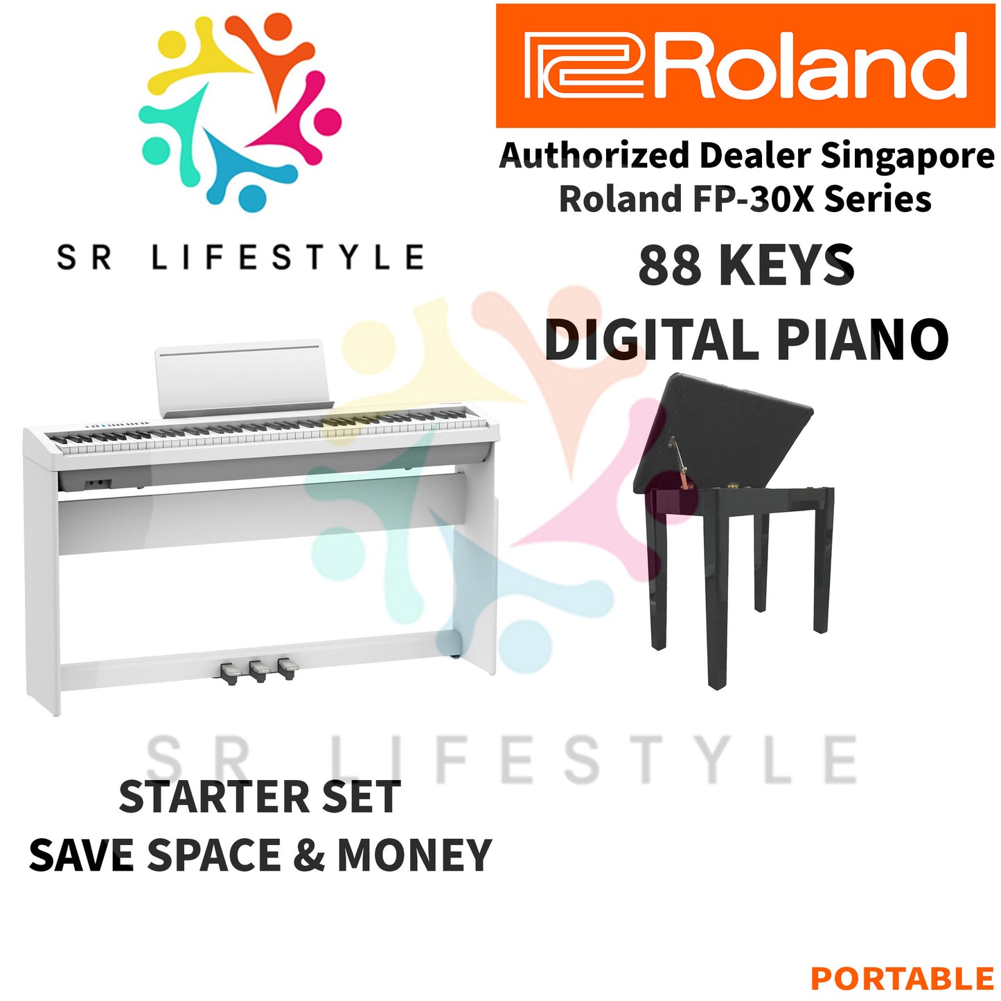 Roland FP-30X 88-Keys Portable Digital Piano, White