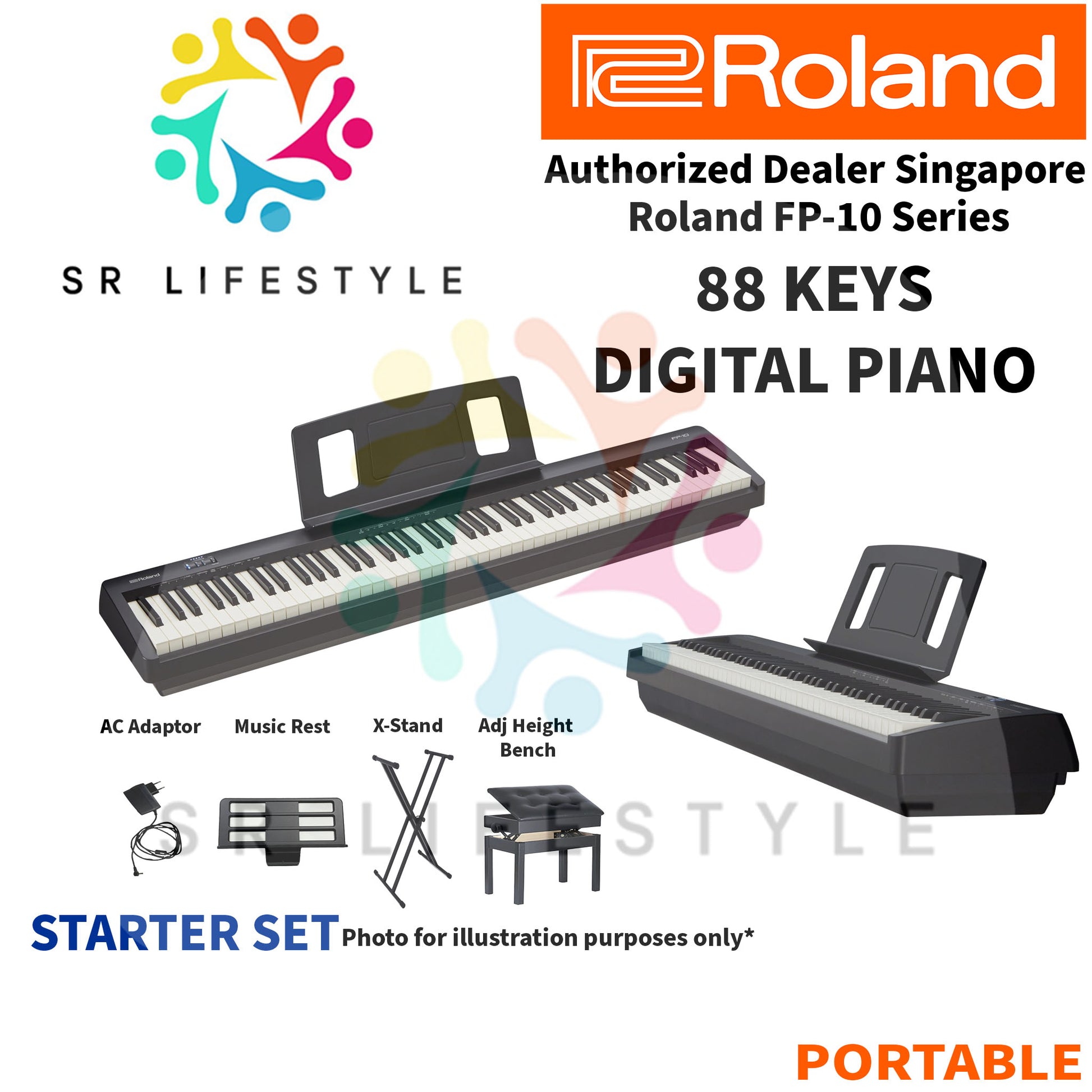 Shop & Buy Roland FP-10 Black Basic Set + Keyboard Stand + Adjustable Height Bench Digital Piano Keyboard 88 Keys with latest Sales & Promotions at SRLifestyleSingapore.com