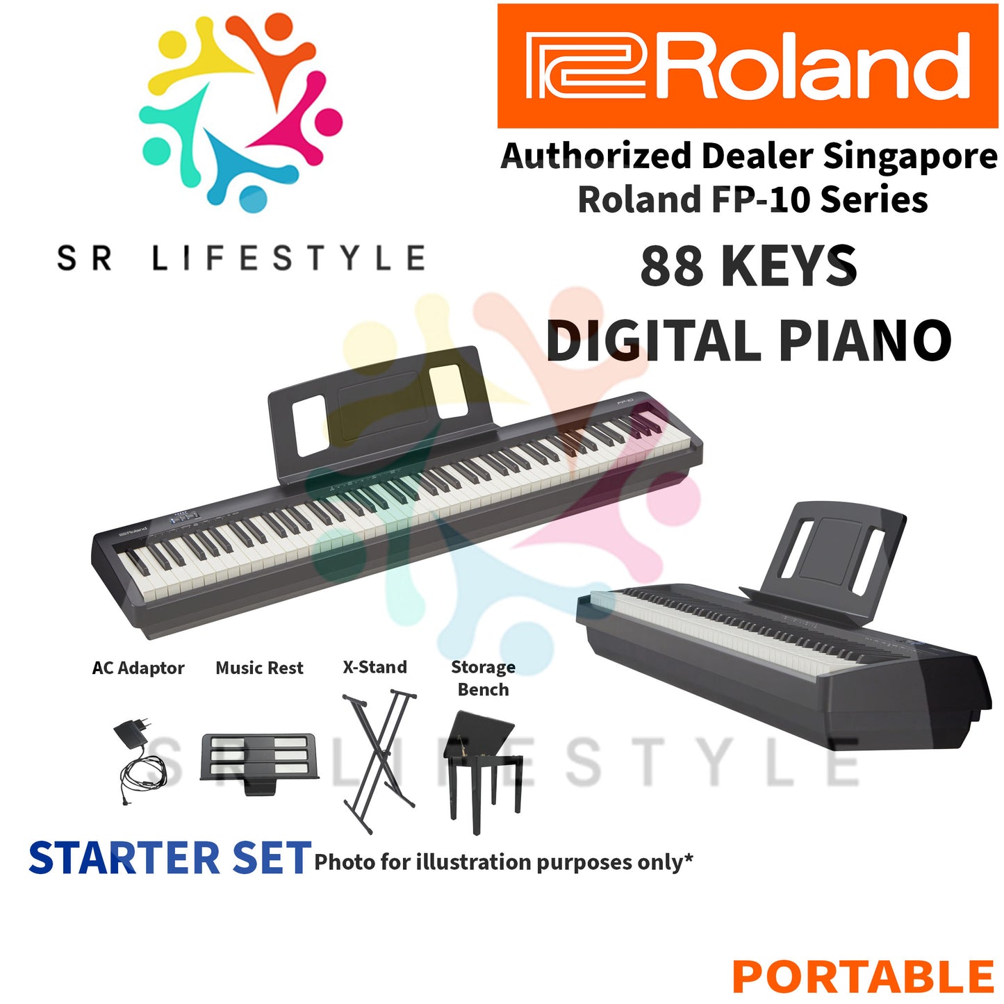 Roland FP-10 88-Keys Portable Digital Piano, Black