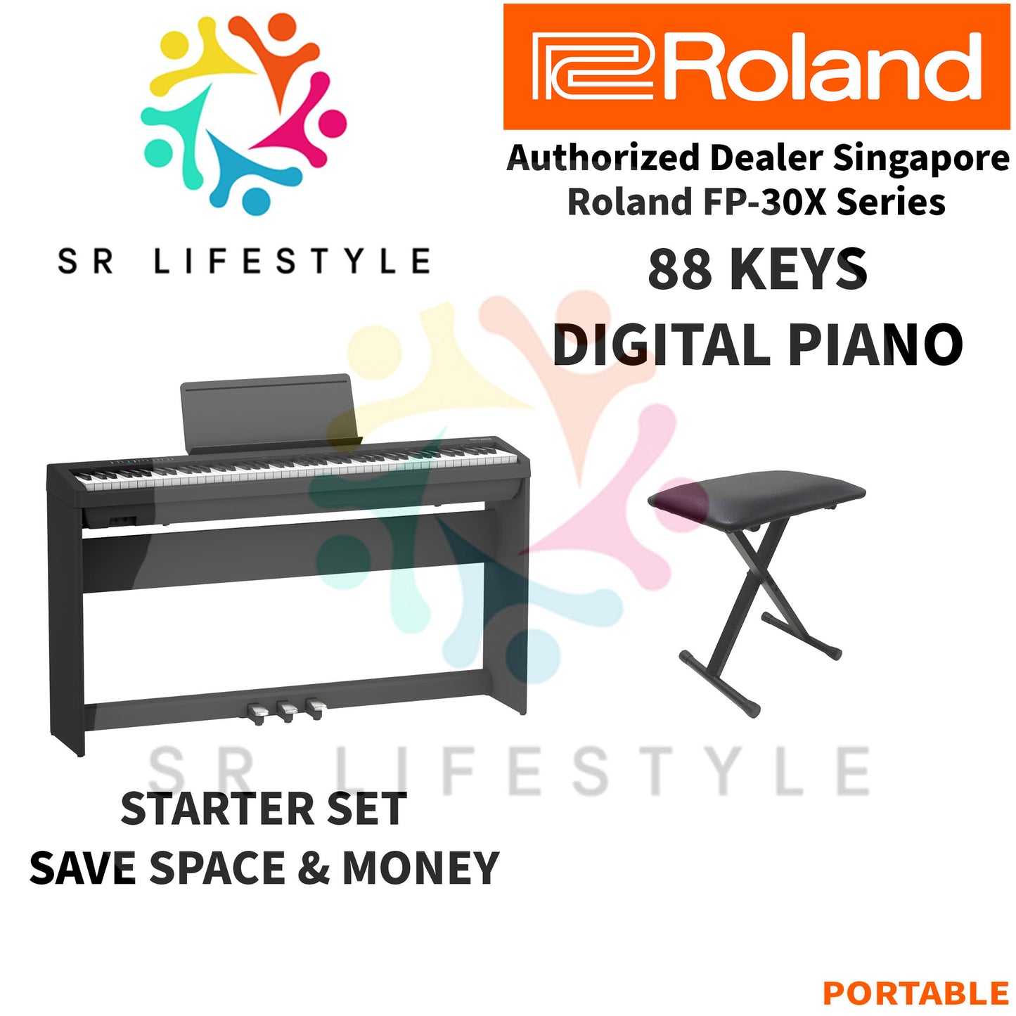 Roland FP-30X 88-Keys Portable Digital Piano, Black