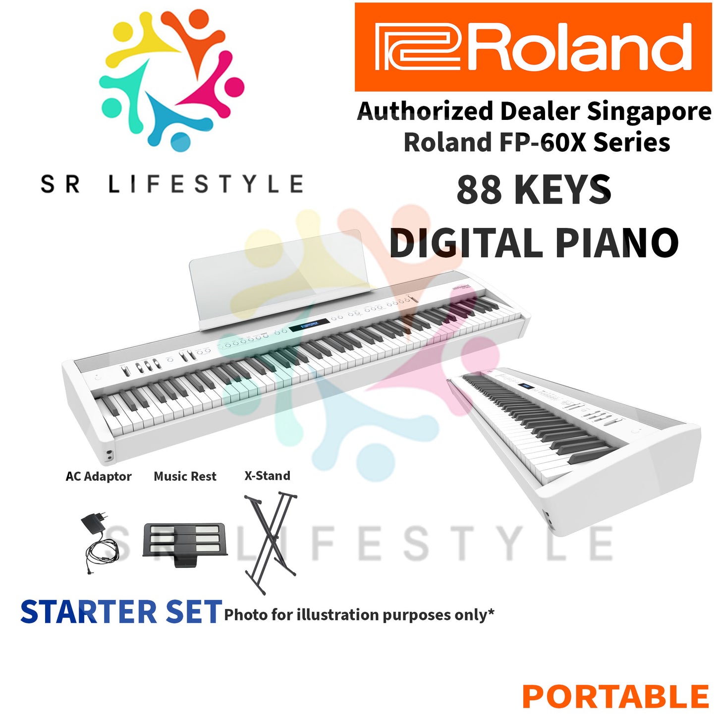 Roland FP-60X 88-Keys Portable Digital Piano, White