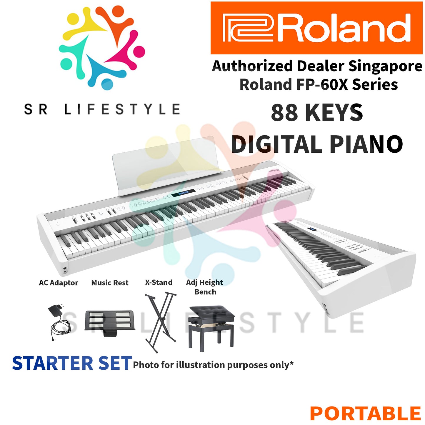 Roland FP-60X 88-Keys Portable Digital Piano, White