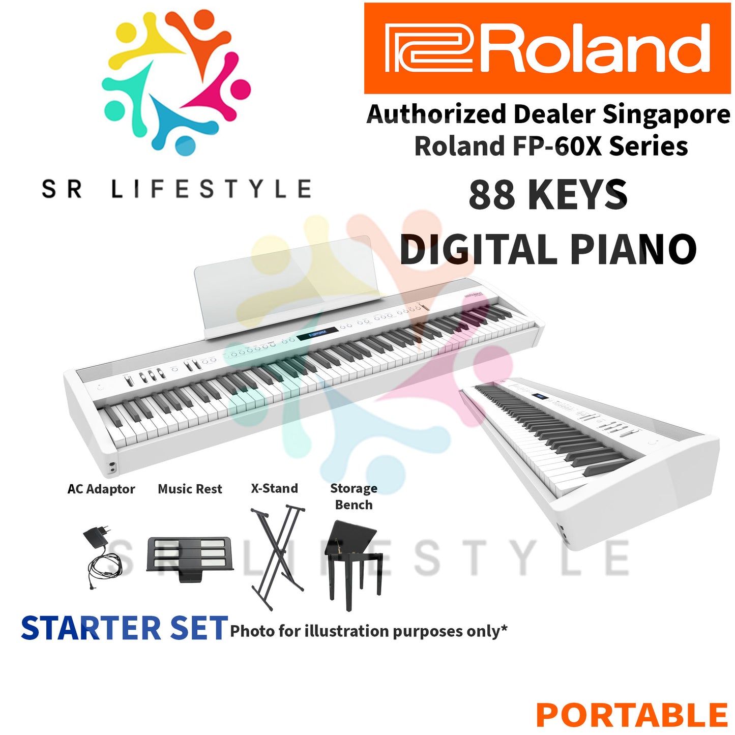 Roland FP-60X 88-Keys Portable Digital Piano, White