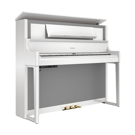Roland LX708 Premium Upright Wooden Keys Digital Piano, Polished White